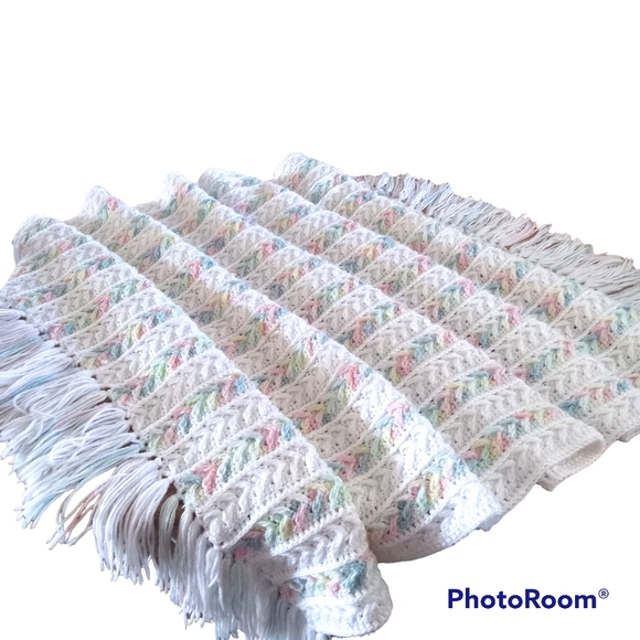 Hand Crafted Other - Handmade Crochet afghan 37x75" Pastel colors. Fringed.  Beautiful!!